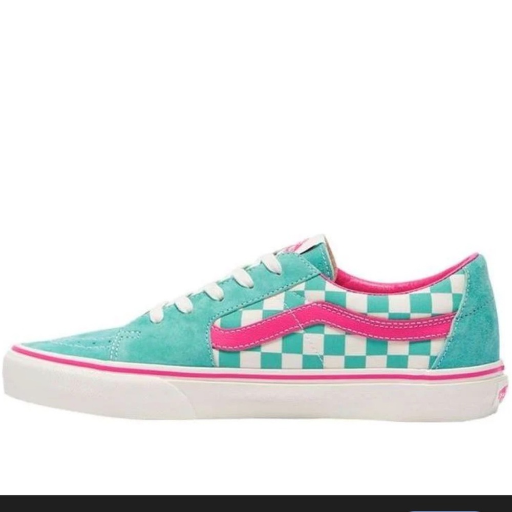 Vans SK8-Low Teal Pink Checkerboard Sneakers Women's Size 10 NIB
